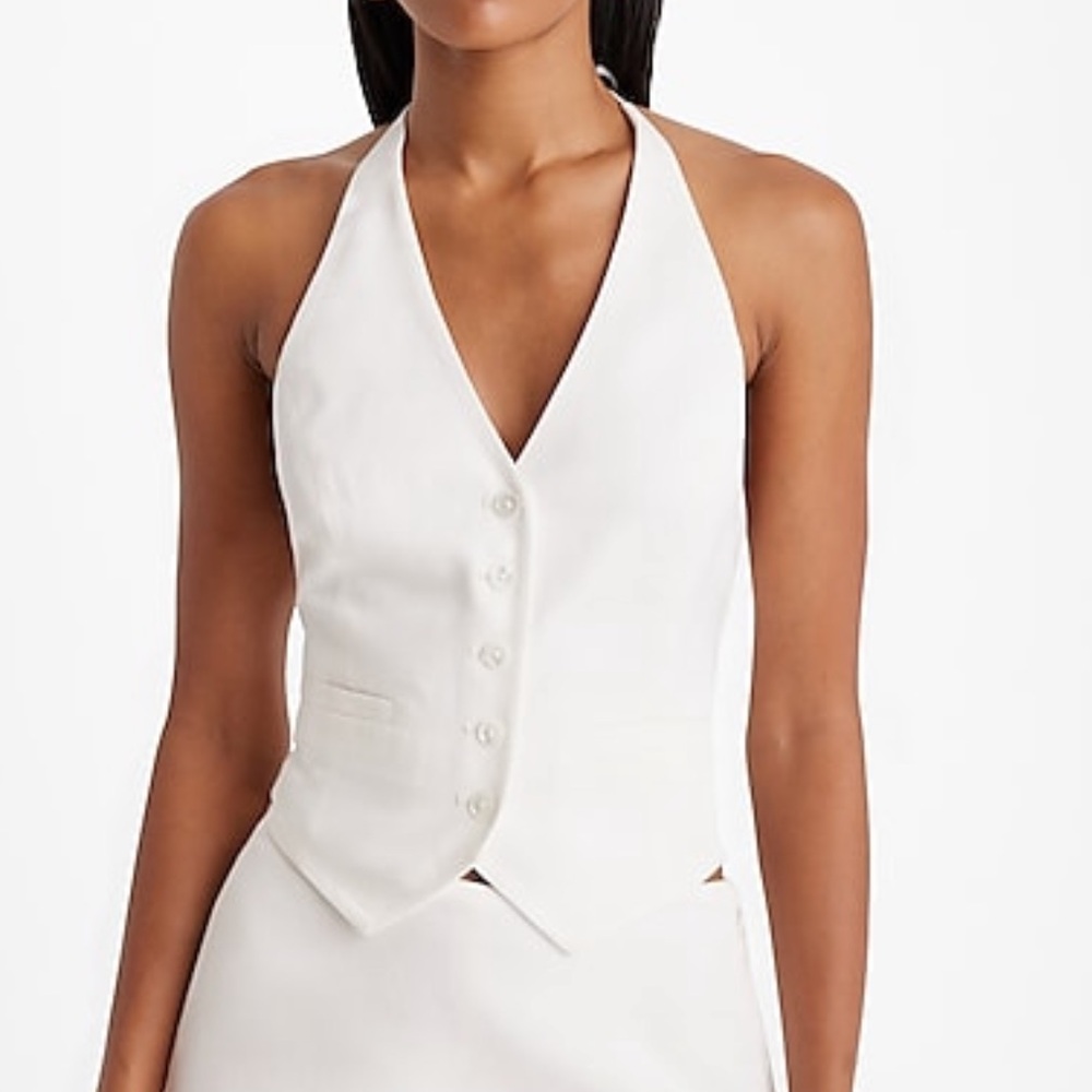 NWT White Linen Blend Halter Vest size S